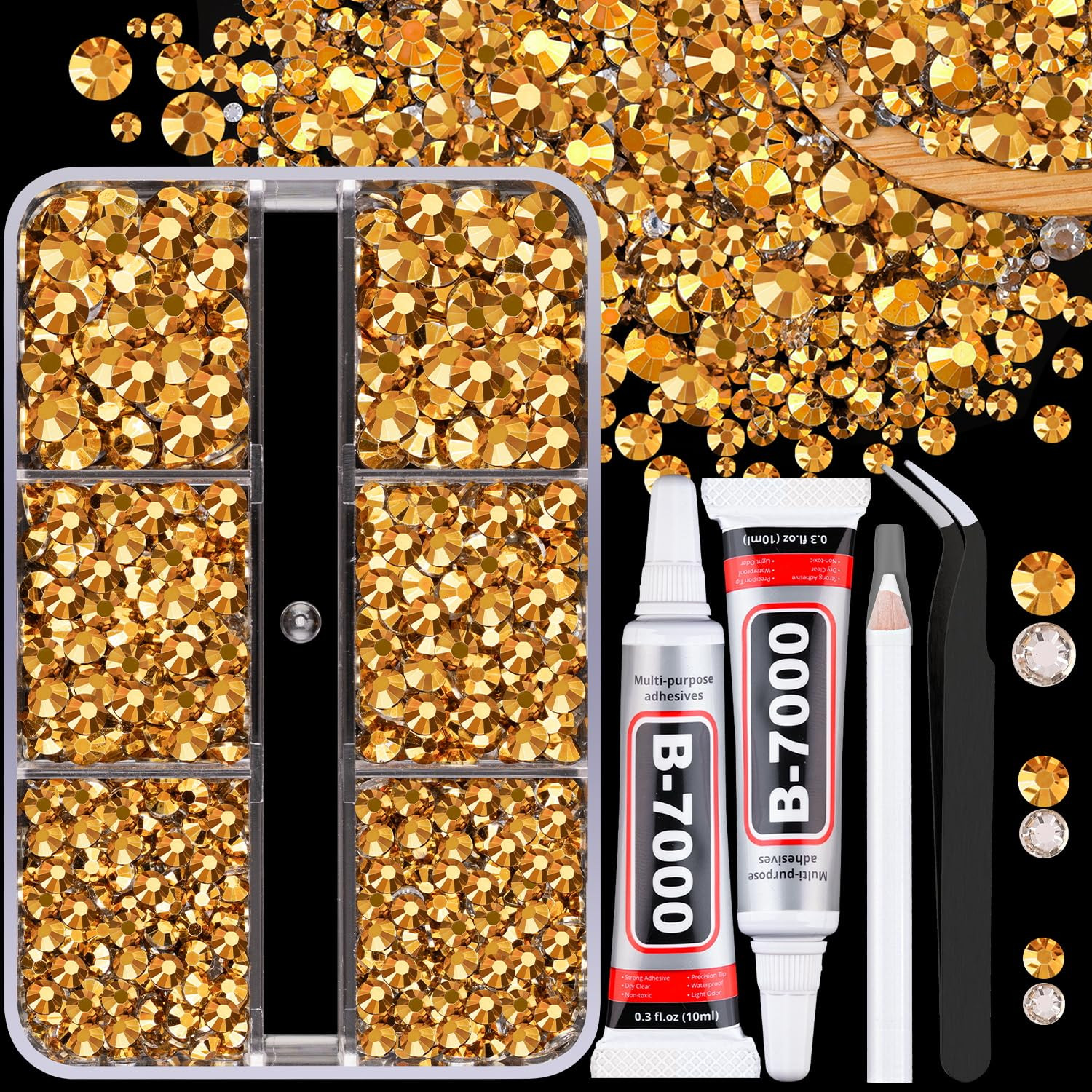 Resin Jelly Rhinestones for Crafting with B7000 Jewelry Glue, 2 Boxes Gold Flatb