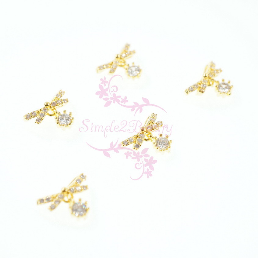 5 Bow Shape Dangle Design Clear Zircon Rhinestones 3D Nail Art Jewelry DIY Decor
