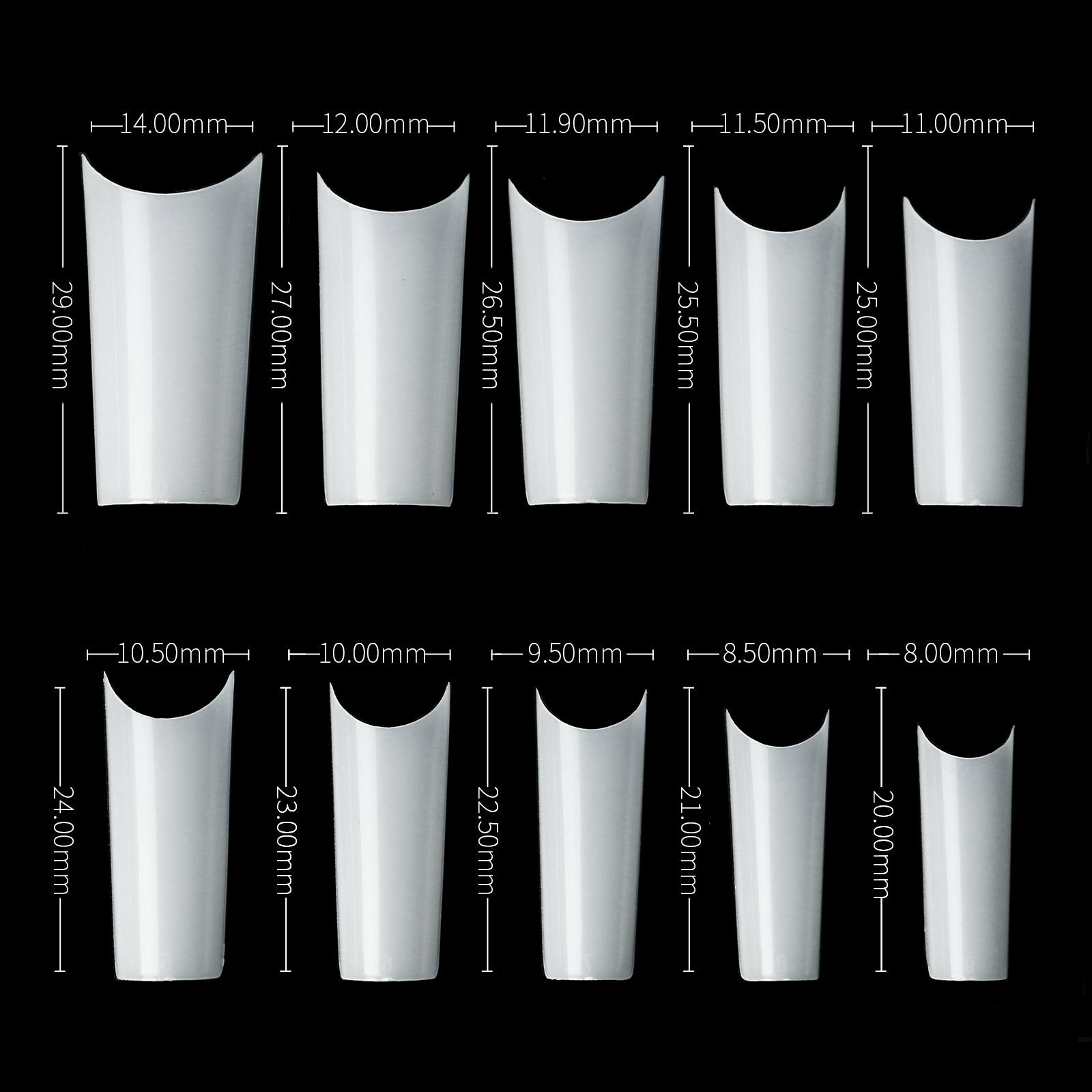 500Pcs/Bag XXL/M/S C Curve False Nail Tips Square Tip Gel Acrylic Nails 10 Sizes