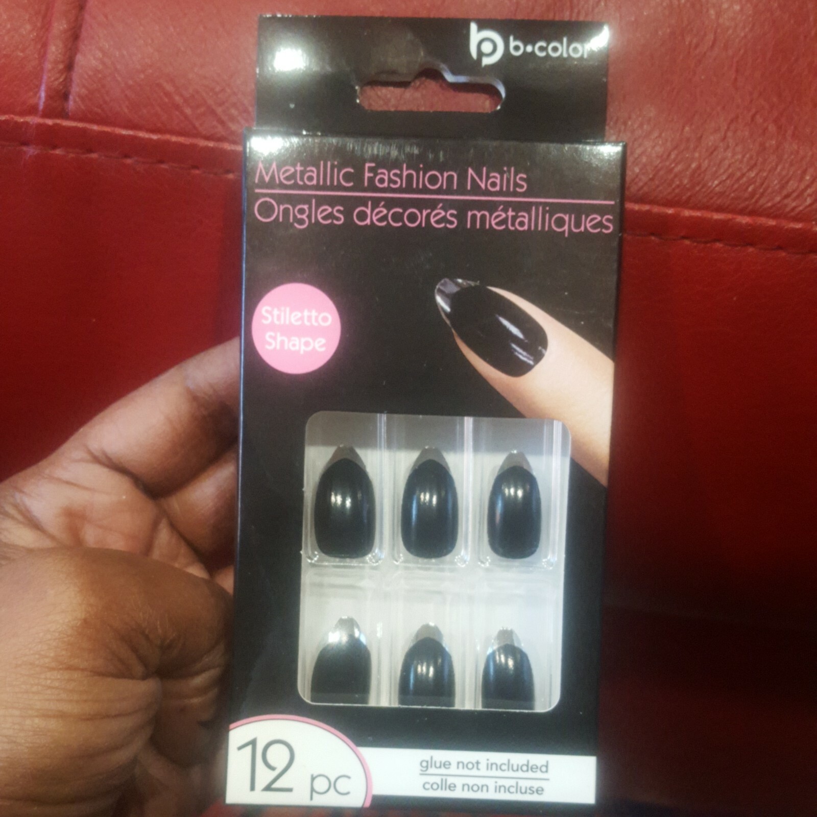 B.Color Metallic Silver/black Nails 12 PC Glue Not Included Stiletto Shape