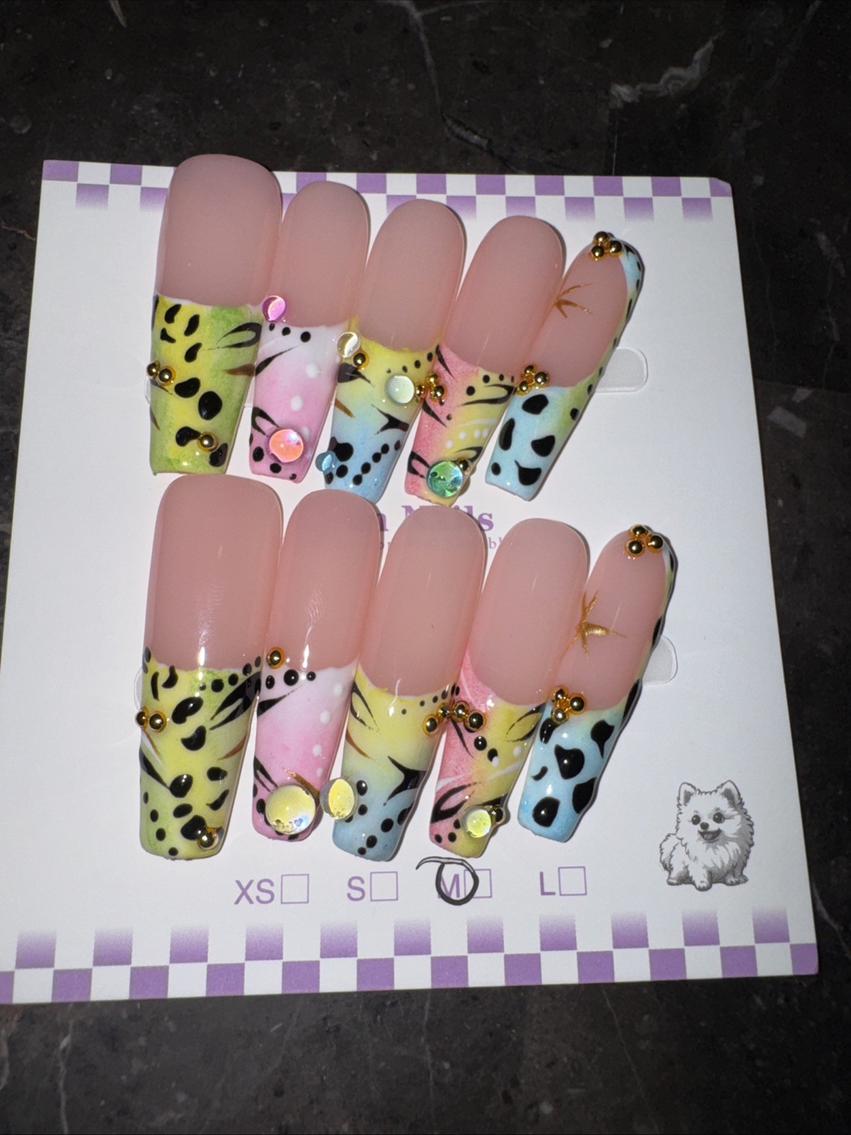 Handmade Medium Coffin Press On Nails Glam Rhinestone Reusable Full Kit Set