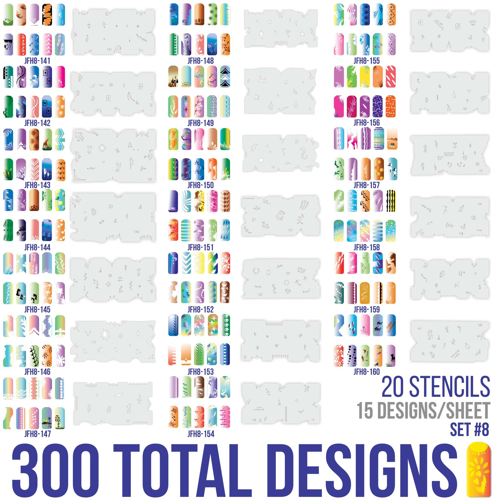 320 Airbrush Nail Art STENCIL DESIGNS Set 8 – 20 Template Sheets Kit Brush Paint