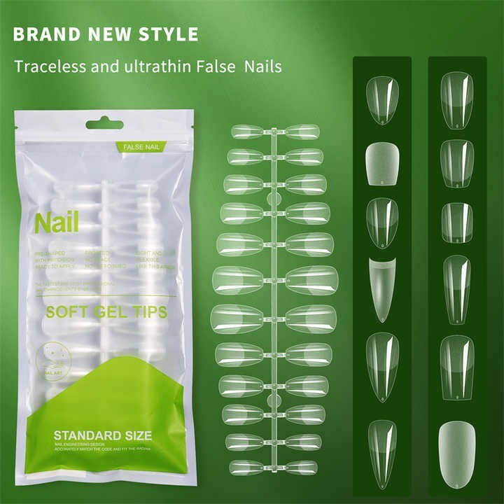 240 pcs Soft Gel Nail Tips Medium Stiletto Coffin Square Squoval Clear Pre-Buff