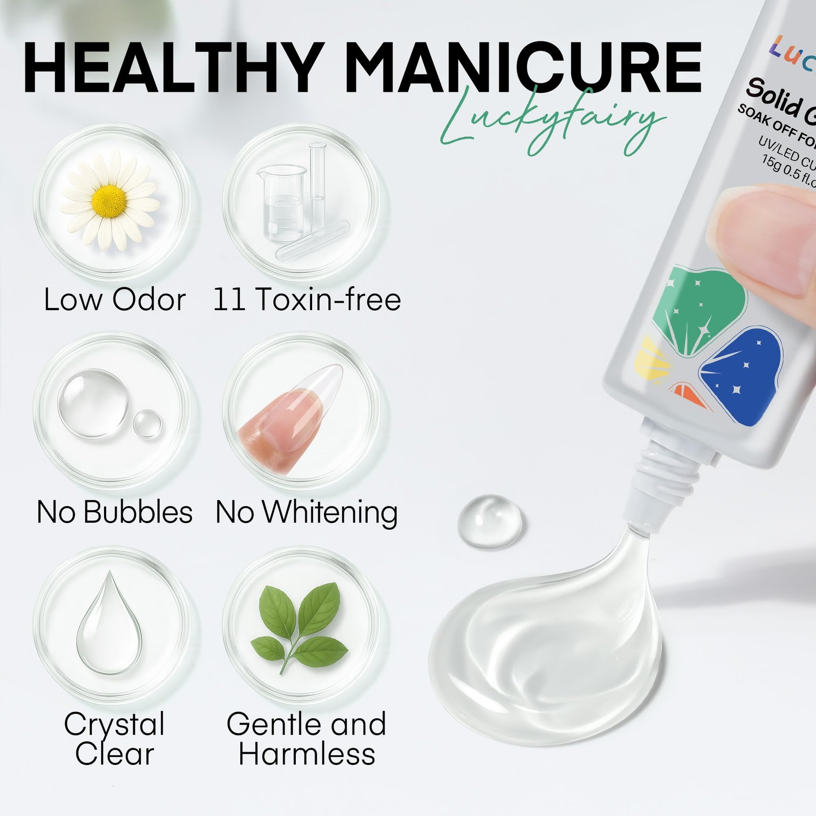 Luckyfairy Nail Glue Gel for Tips, Super Strong Solid U V Clear