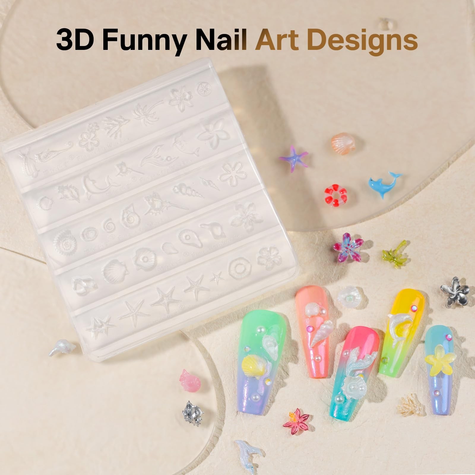 3D Sea Shell Nail Molds for Nail Art, 1PC Silicone 3D Charm Beach Ocean Pearl…