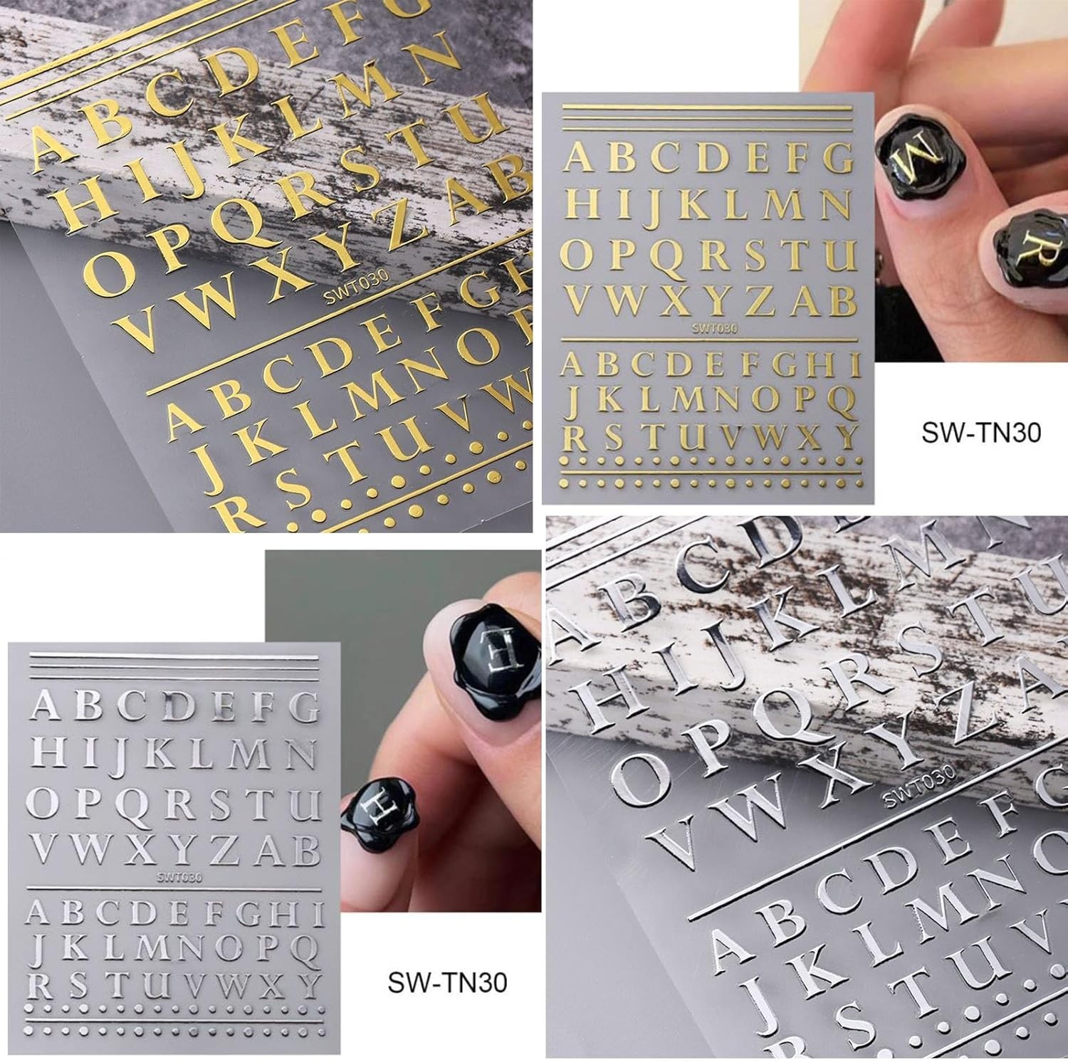 8 Sheets Letters Nail Stickers Decals Alphabet Numbers Nail Decals for Nail