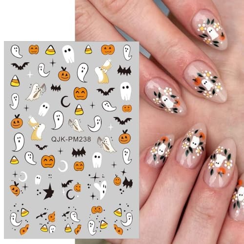 8 Sheets Halloween Nail Stickers Decals Cute Ghost Bat Spider Web Halloween 07