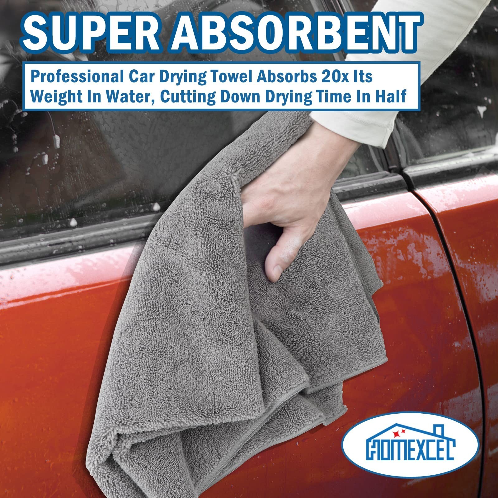 HOMEXCEL Professional Large Microfiber Car Drying Towels 2 Pack, Lint Free, S…