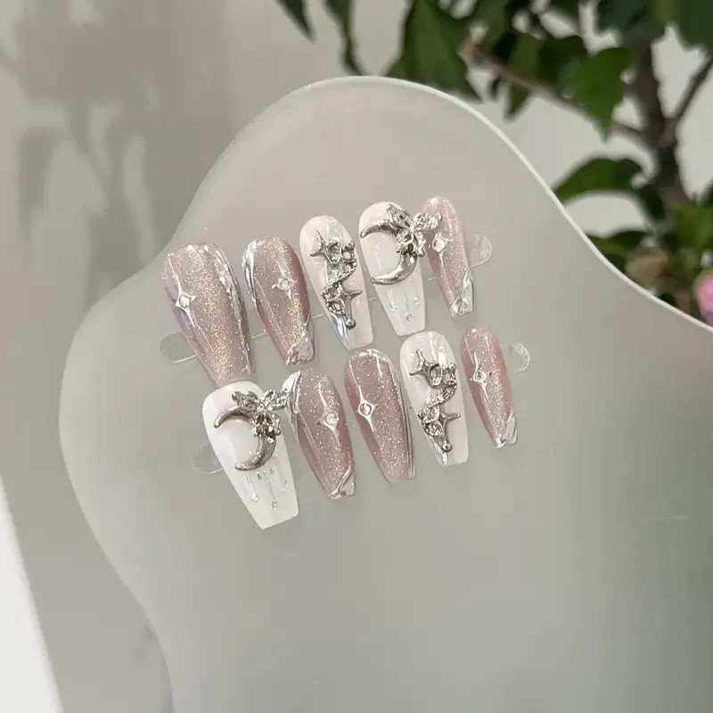 Advanced Purple Rainbow Cat’s Eye Manicure Press-on Nails Reusable Pink Flash