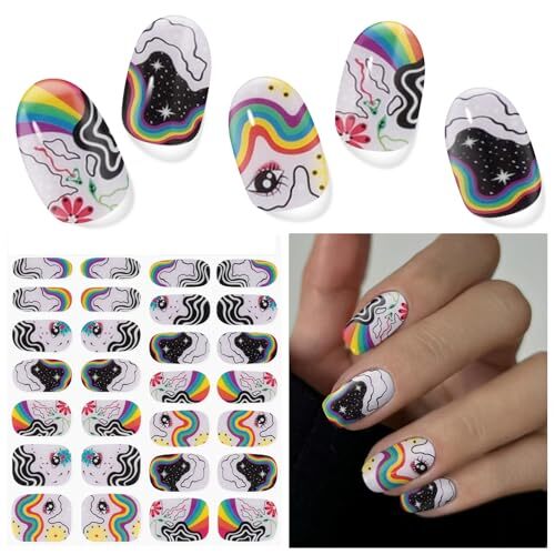 Semi Cured Gel Nail Strips, 28 Pcs UV Gel Nail Stickers, Long Lasting Gel Nail