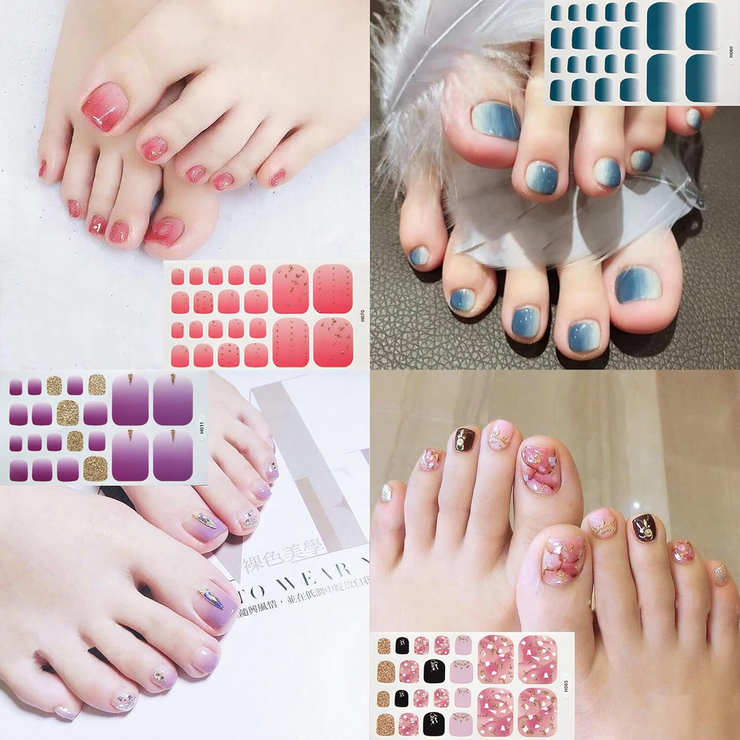 20 Sheets Toe Nail Stickers Full Nail Wraps Self Adhesive Toenail Polish Stri…