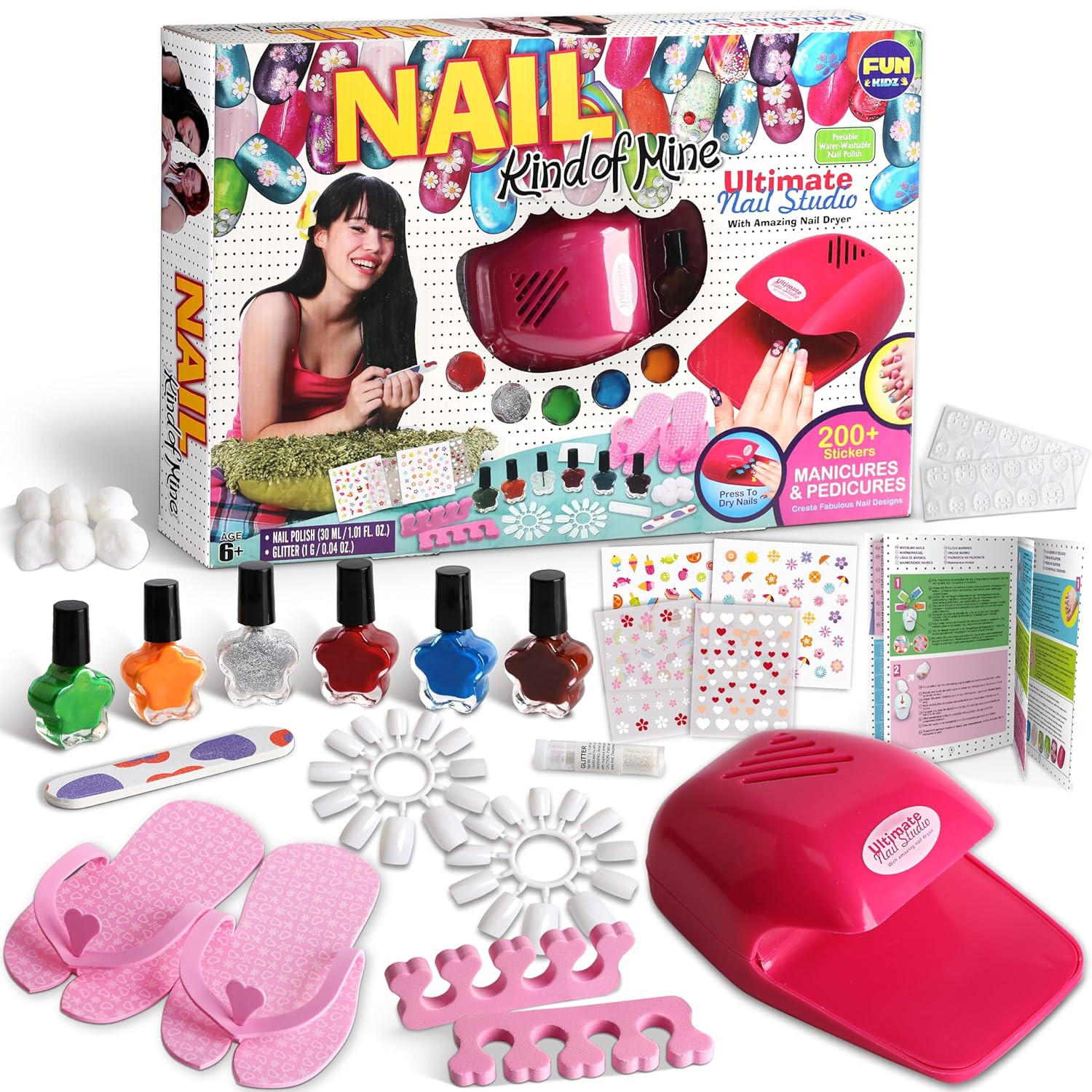 Kid Nail Art Kit for Girls, Funkidz Nail Studio Kits Size 17.91Wx12.4L with Peel