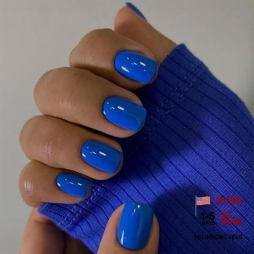 Short Square Press on Nails Pure Dark Blue | Full Cover Stick on Nails Style8