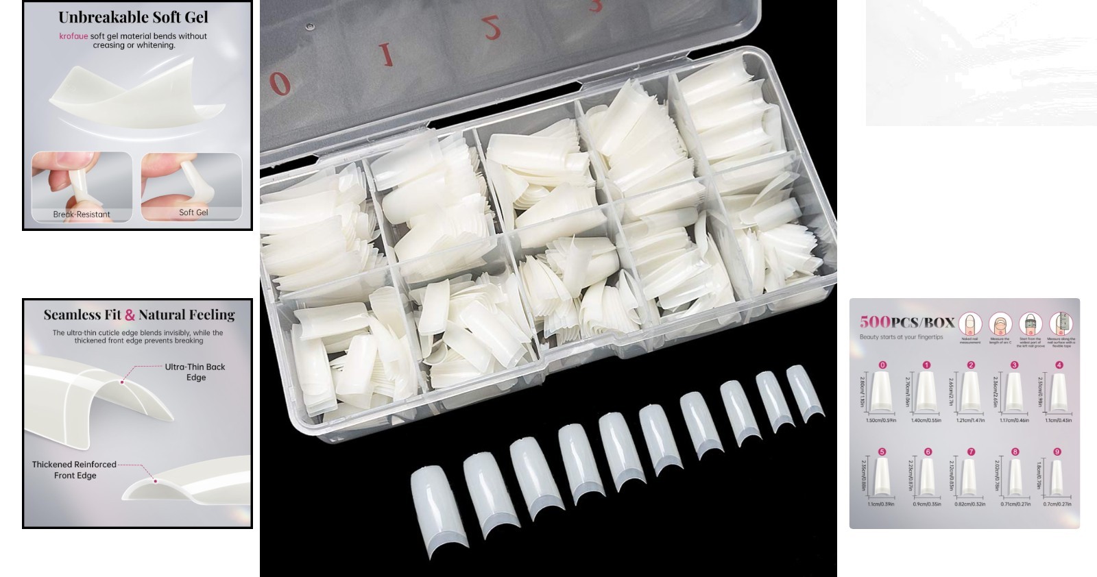 500PCS Soft Gel False Nails Tips – Natural Half Cover for Elegant DIY Manicure