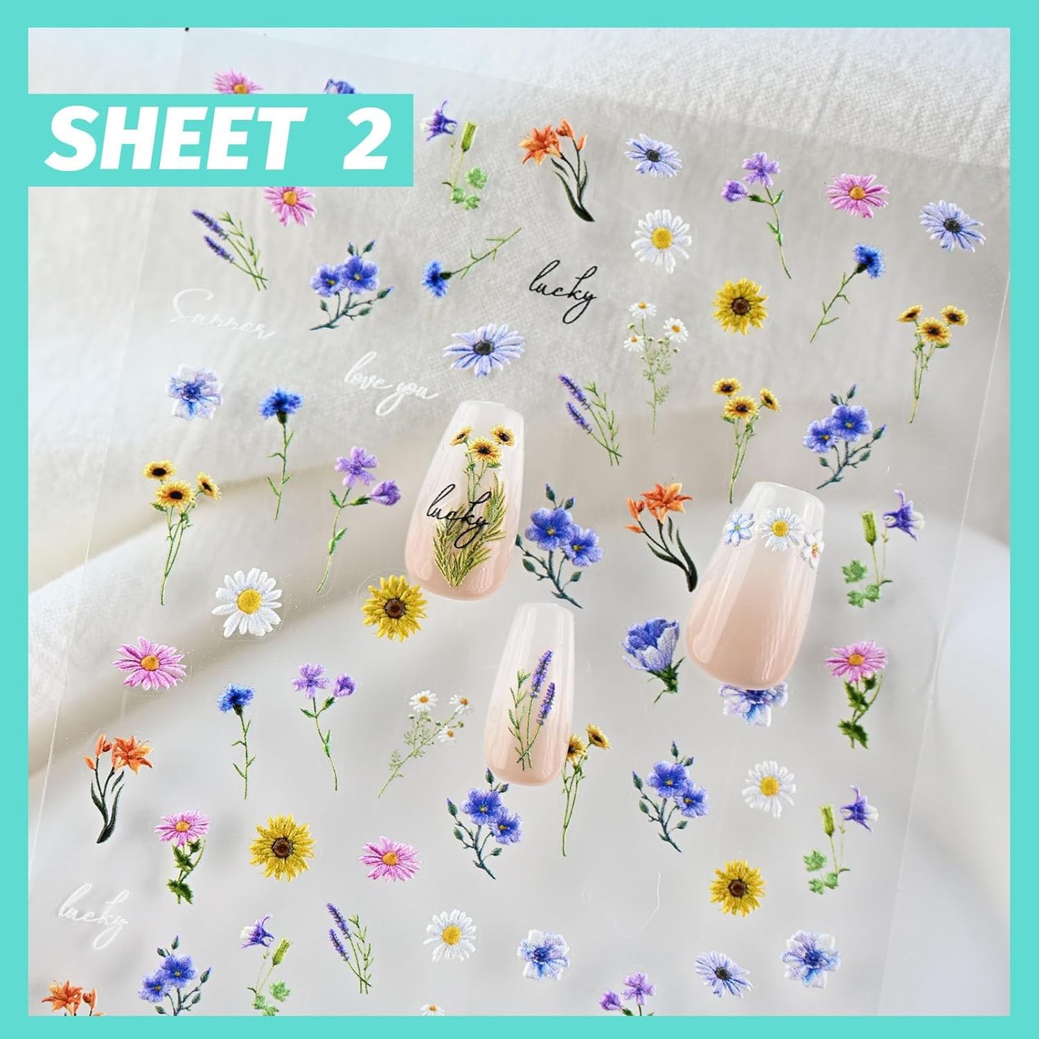 Flower Nail Art Stickers 3D Embossed Decals for Colourful