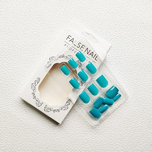 Square Press on Nails – Short Fake Nails – Cyan False Nails with Solid Color C06