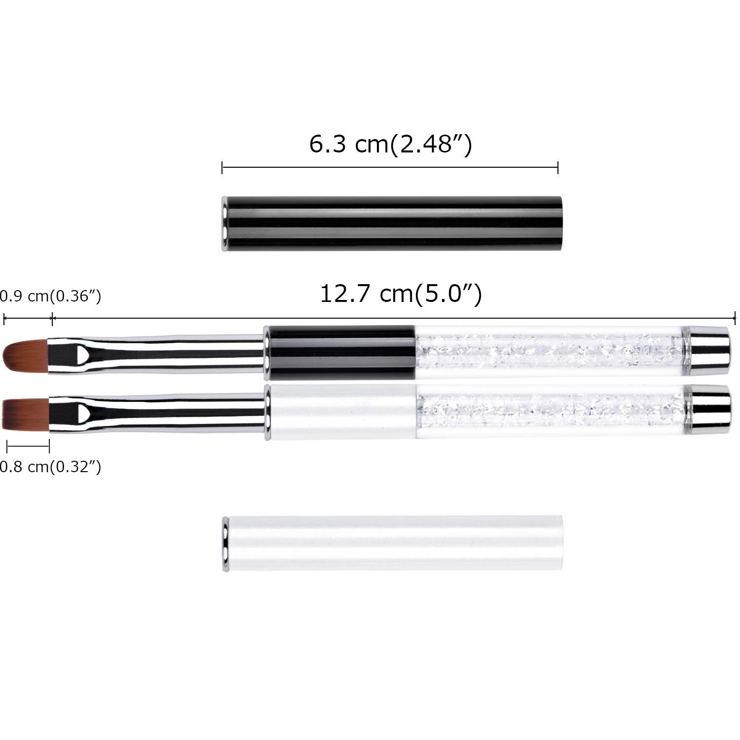 2Pcs Oval & Flat UV Builder Gel Nail Brush Set Rhinestone Handle Professional Na