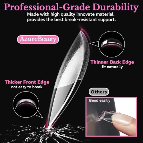 AZUREBEAUTY Almond Nail Tips, 600pcs Pre-Etched Soft Gel Nail Extensions for