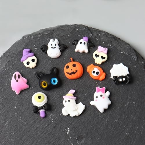 1Box Halloween Nail Charms Cute Ghost Pumpkin Mini Halloween Resin Bat Ghost