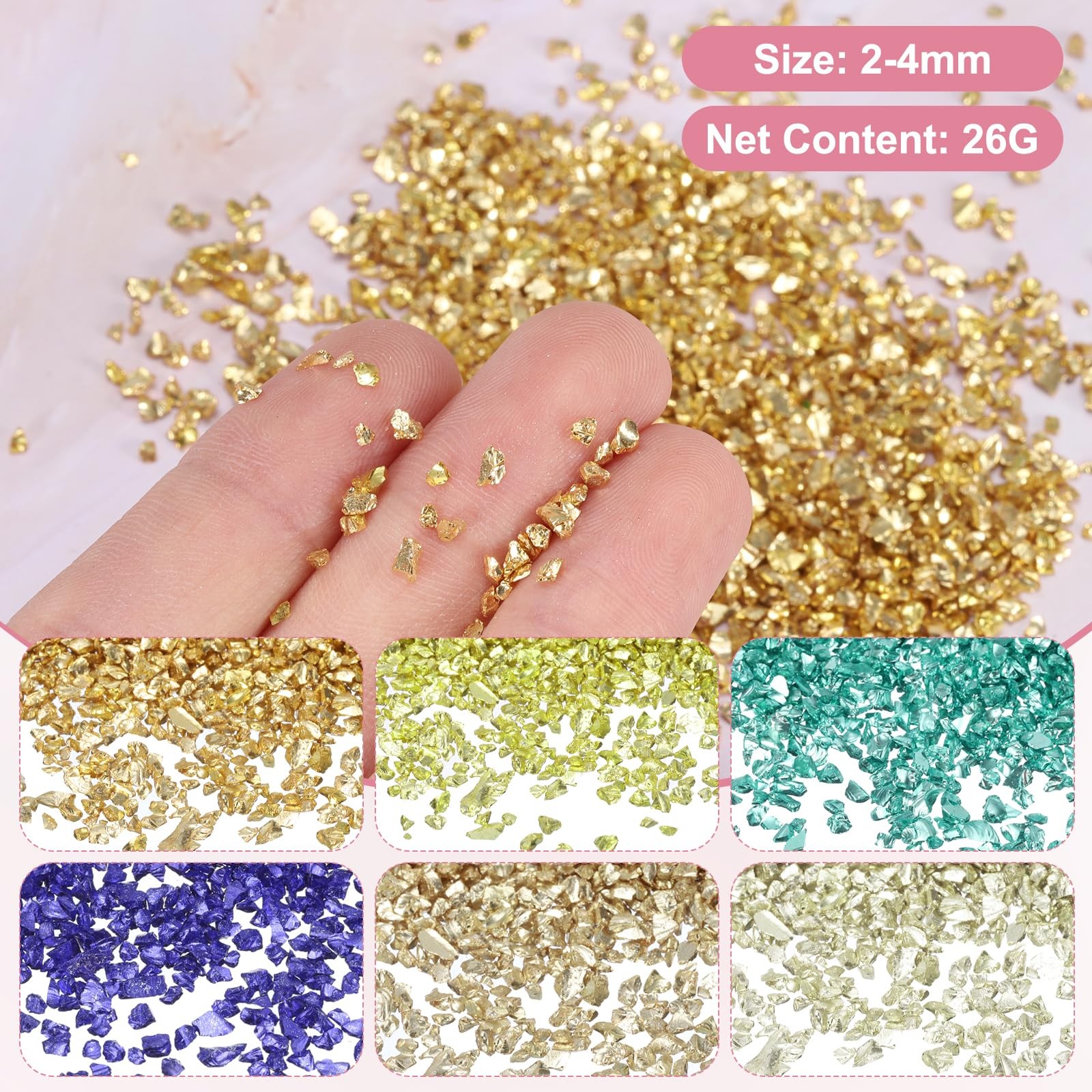 MECCANIXITY 26g Crushed Glass for Crafts, 2-4mm Metallic Irregular Glass Chip…
