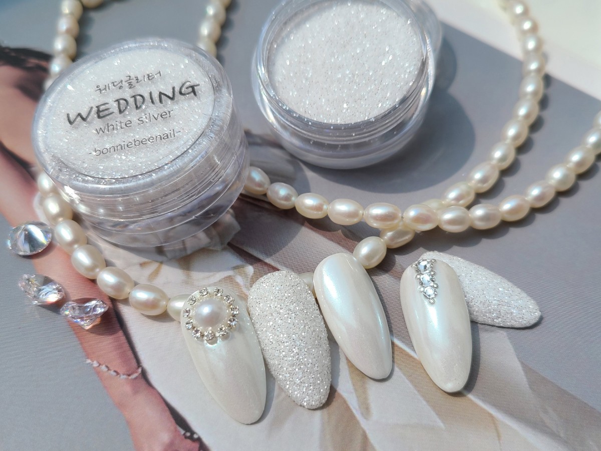 Bonnie B Wedding Nail Glitter White Silver Pearl Effect Fine Sparkle Nail Art