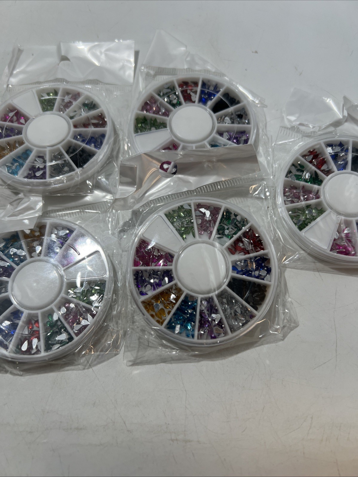 Lot Of 17 *NEW* Nail Art Rhinestones Moons Tear Drop Square Diamond Pearl Silver