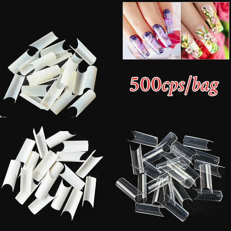 500Pcs Well Less Nail Tips C Curve Shape Acrylic Uv Gel False- Natural/Clear