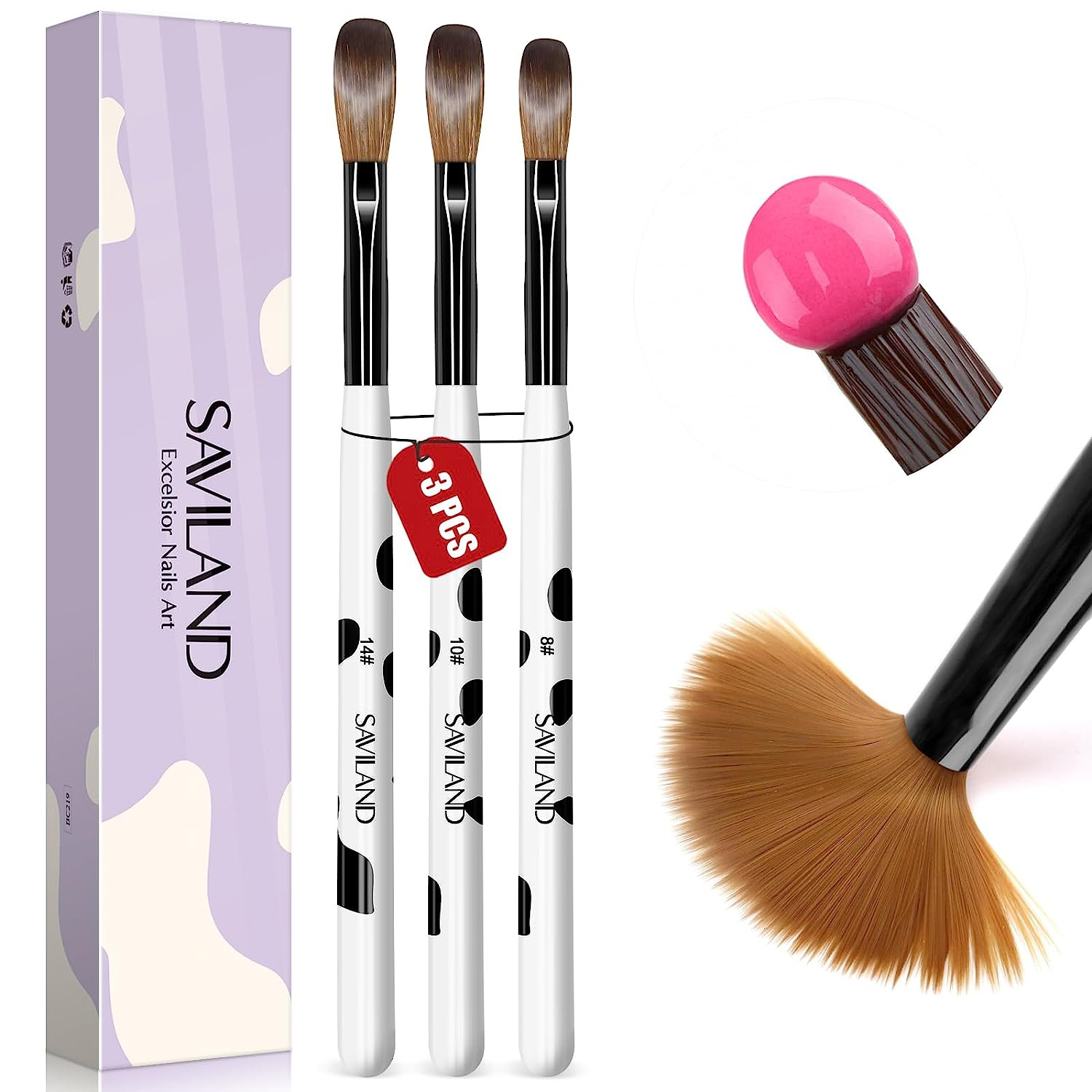 3Pcs Acrylic Nail Brush Set, Size 8/10/14 Kolinsky Acrylic Nail Brushes