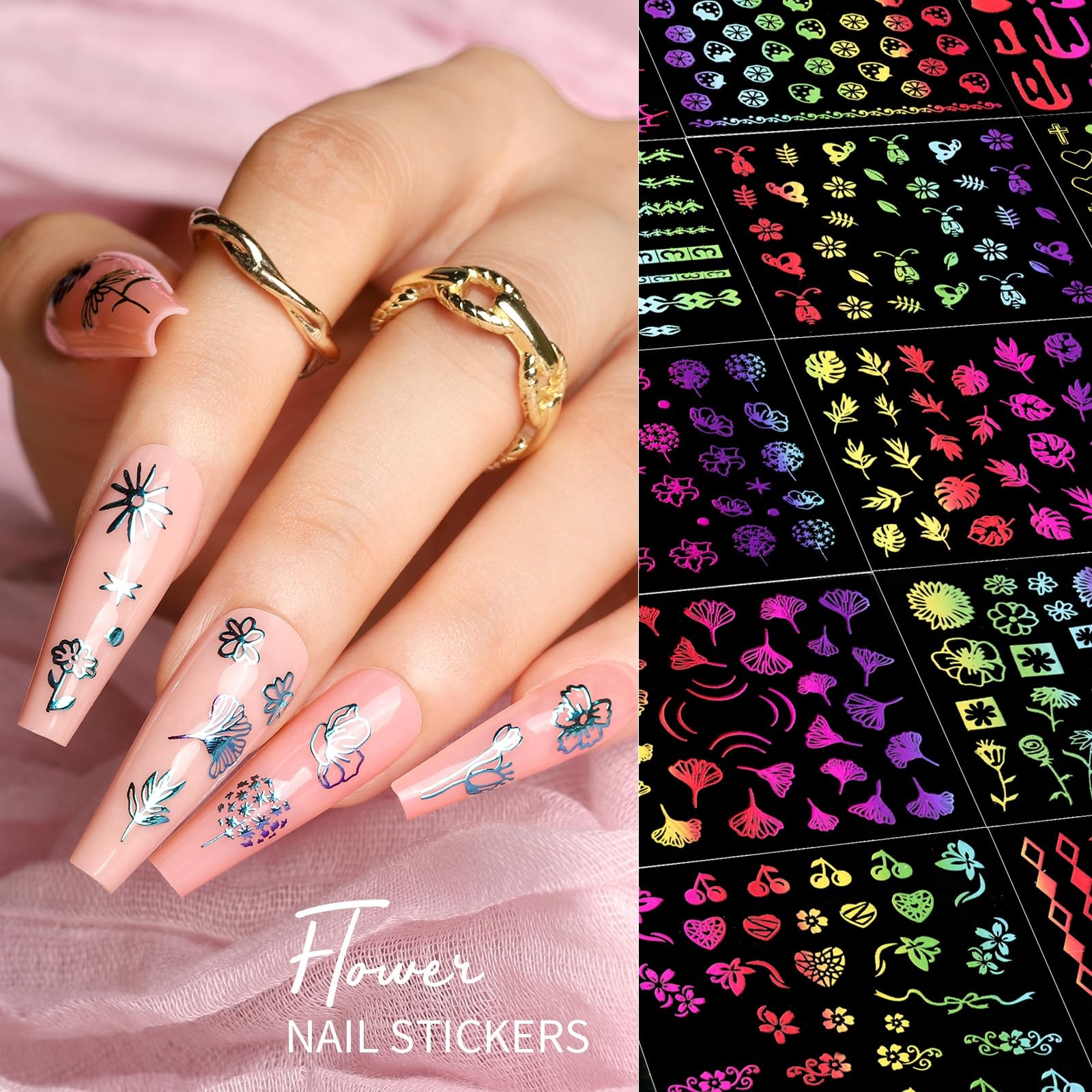 50 Sheets Nail Art Stickers, Rainbow Nail Rainbow Classic Design/Rainbow Line