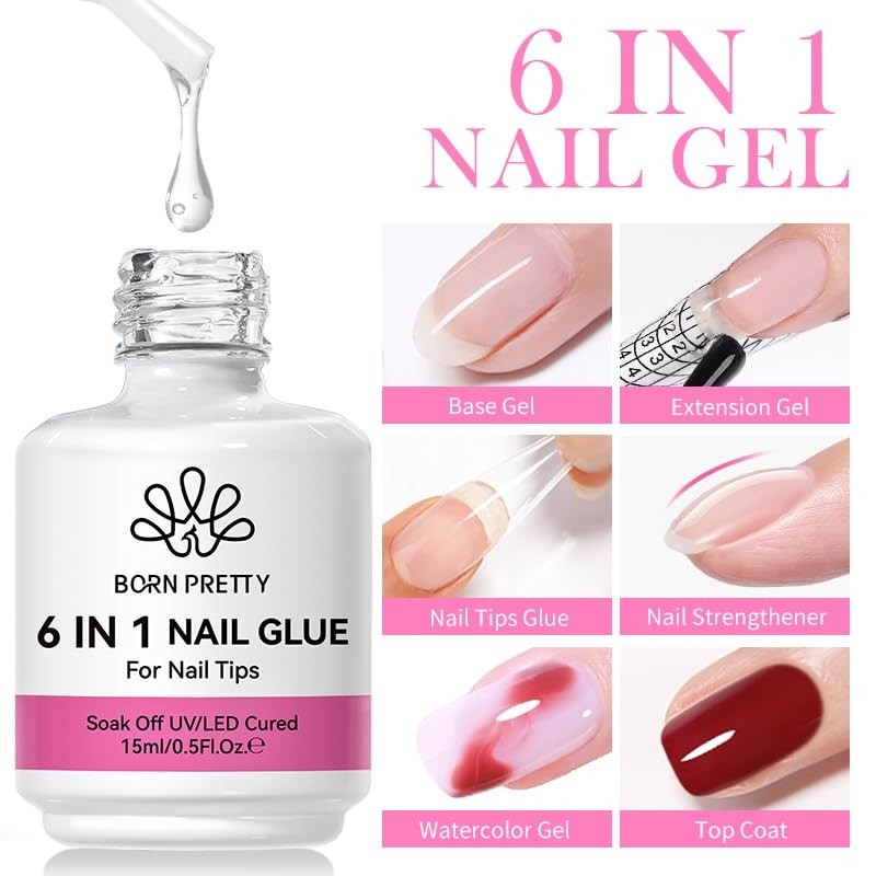 Born Pretty Nail Glue for Tips, 6 in 1 Gel 6 1 Tips