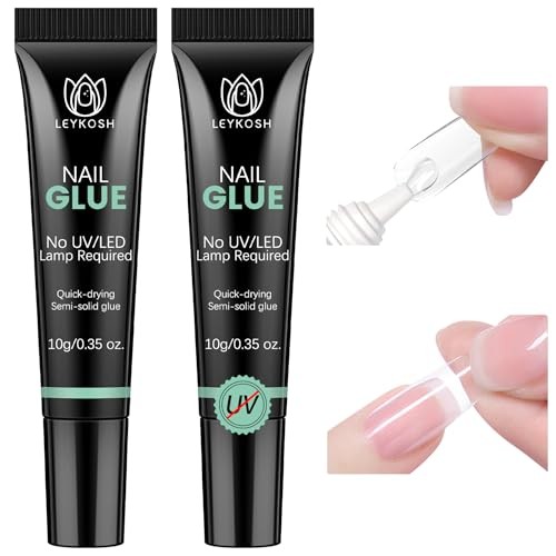 LEYKOSH Nail Glue for Press Ons, 10s Fast-Drying No UV Light Needed, Super
