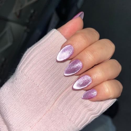 Press On Nails Short – Pastel Light Purple Press On Nails Almond cateye lilac