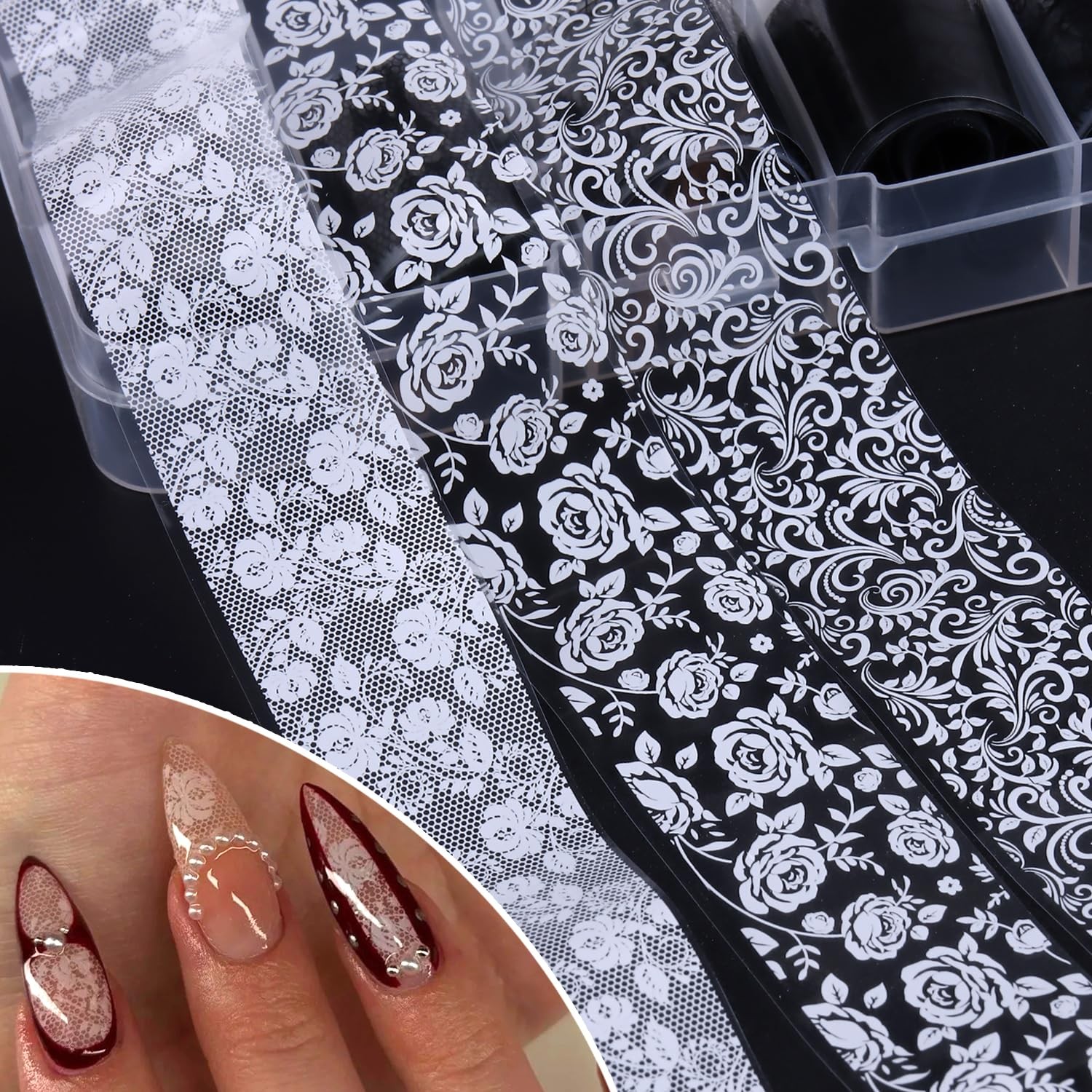 10 Rolls Lace Nail Foil White and Black Nail Transfer Foil Stickers | Hologra…