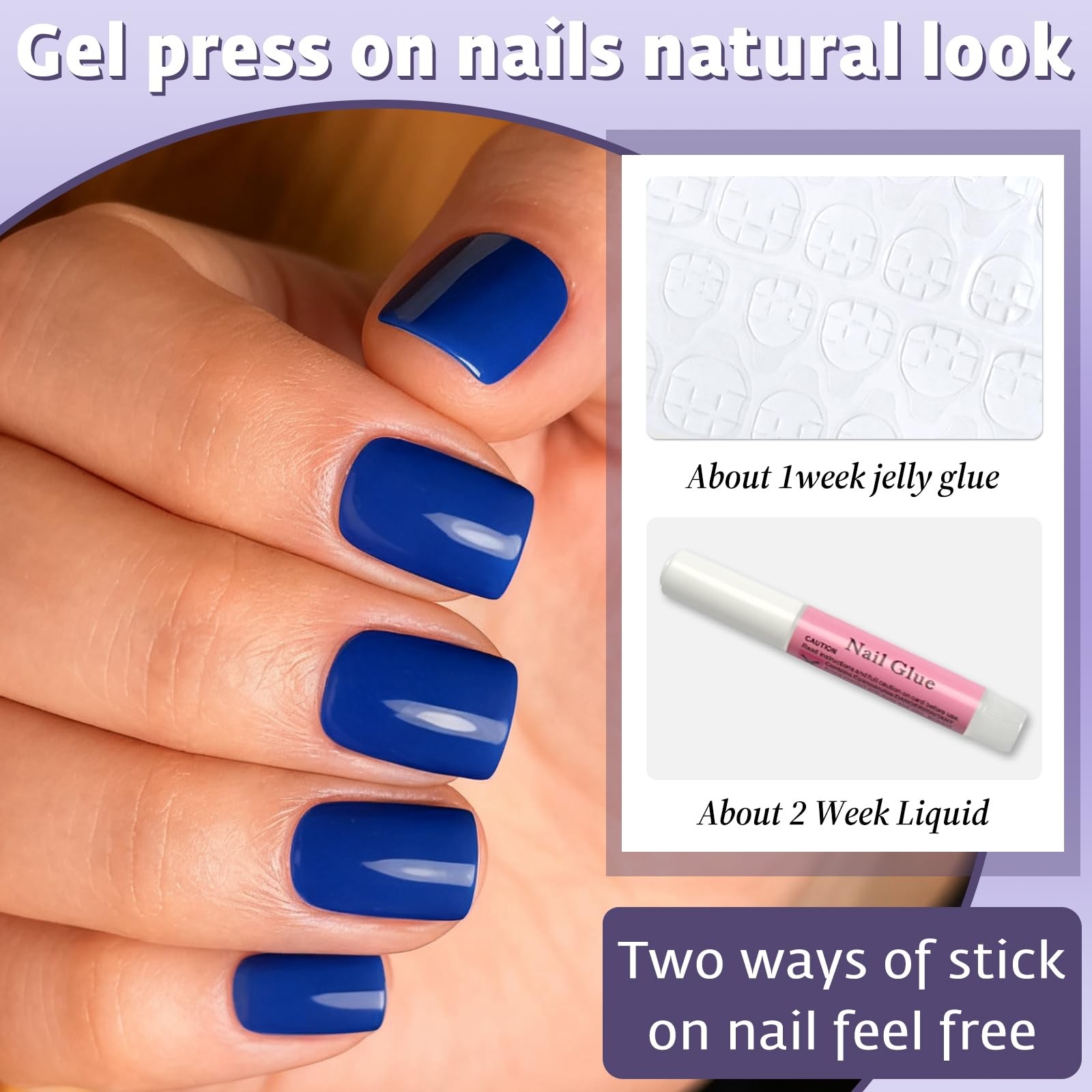Royal Blue Press on Nails Short Square,120Pcs Glossy Royal Blue Fake Nails Fu…