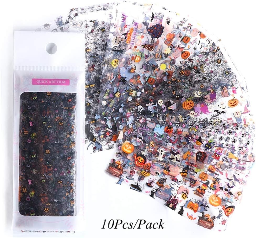 10-Piece Halloween Nail Foil Set – Spooky Cat & Pumpkin Designs for Art Lovers