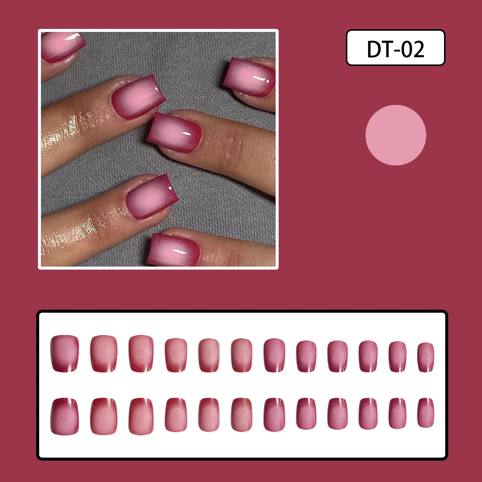 24pcs Set Short Square French Press On Nails Flower Butterfly Design Fake Nails