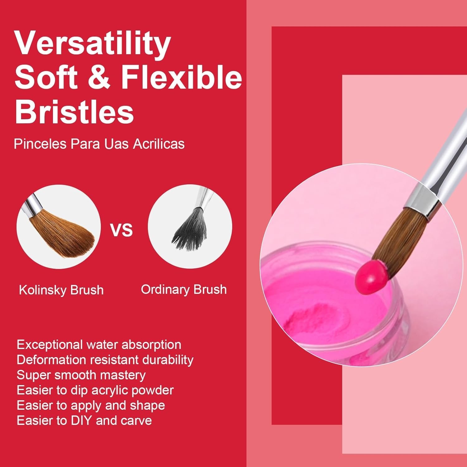 4PCS Acrylic Nail Brush Set, 6/8/12/16. Kolinsky Nail Art Brushes for Applicatio