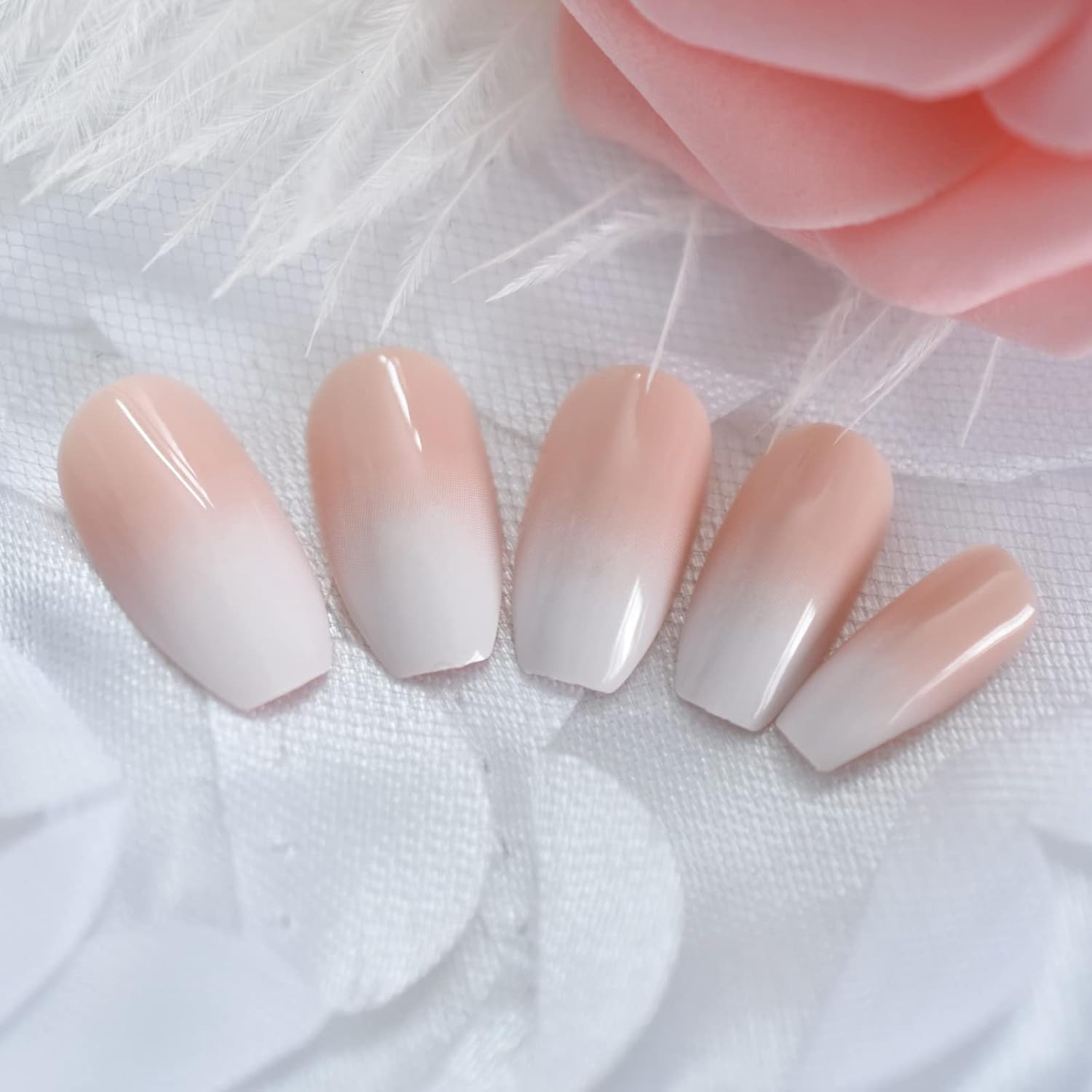 24-Piece Ballerina Ombre Pink Coffin Nails – Effortless Glam for Any Occasion