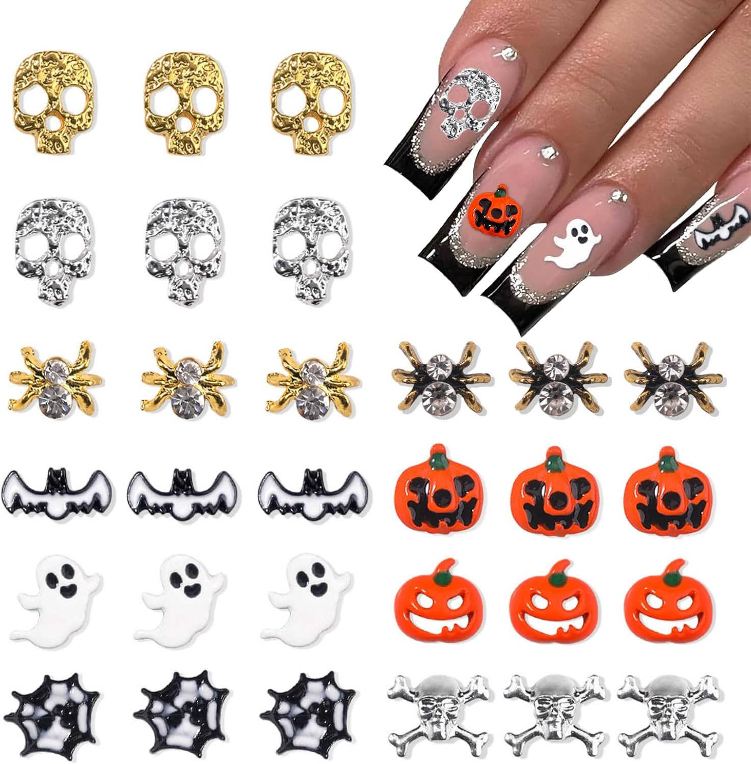 36 Pcs Bow Nail Art Charms 3D Alloy Bow Nail Charms Silver Gold Nail Rhinestones