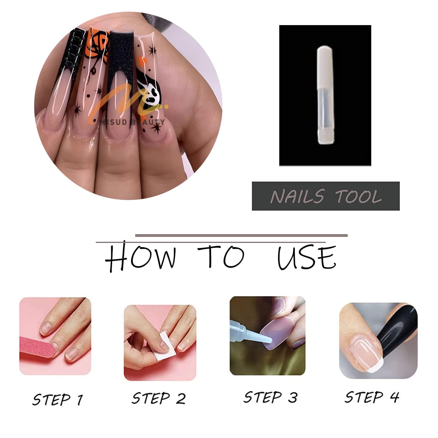 MISUD Press on Nails – Long Coffin Fake Nails with Goth Black, Acrylic Gothic…