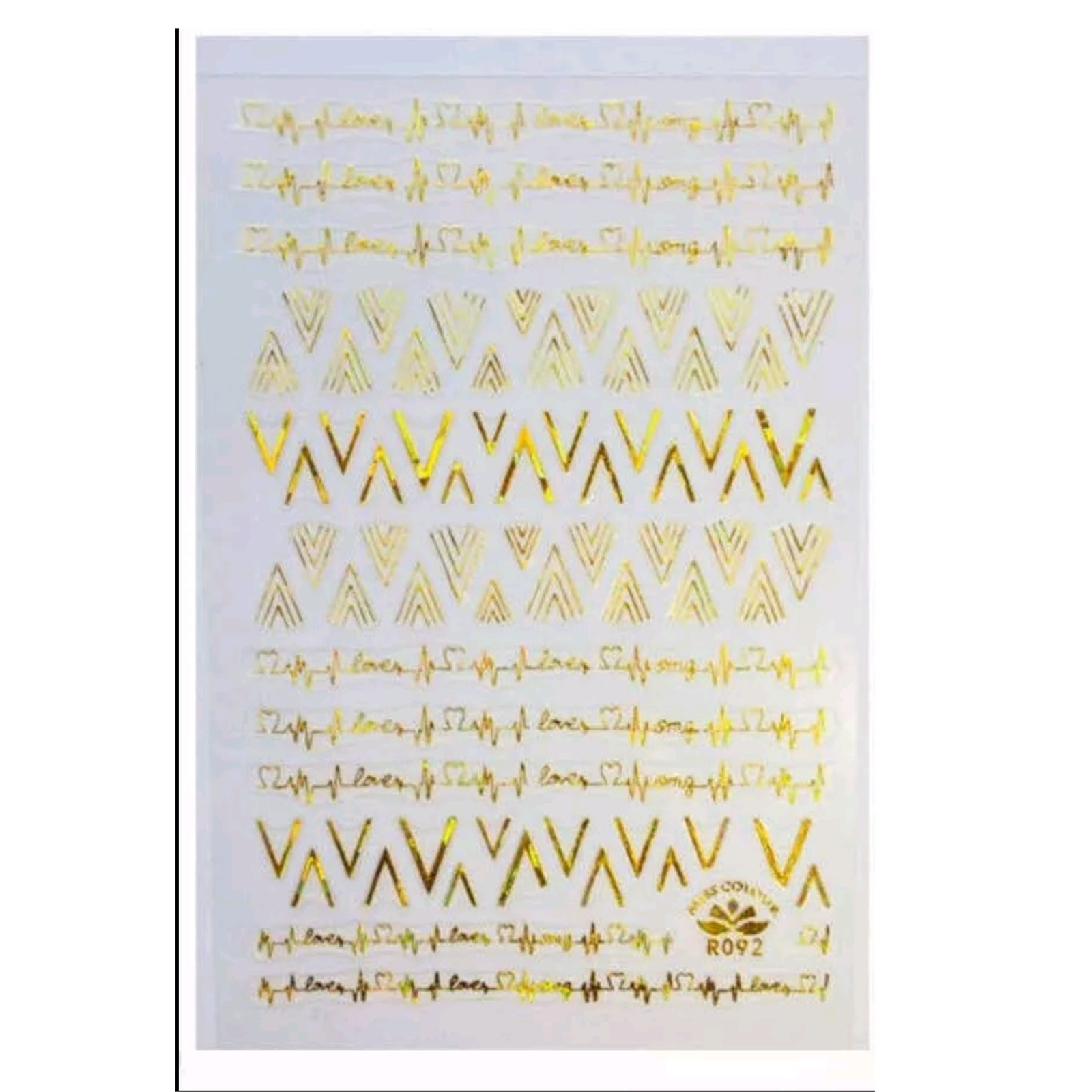 3D Nail Art Stickers Geometric & Script Design Decals (Gold, Black, White)