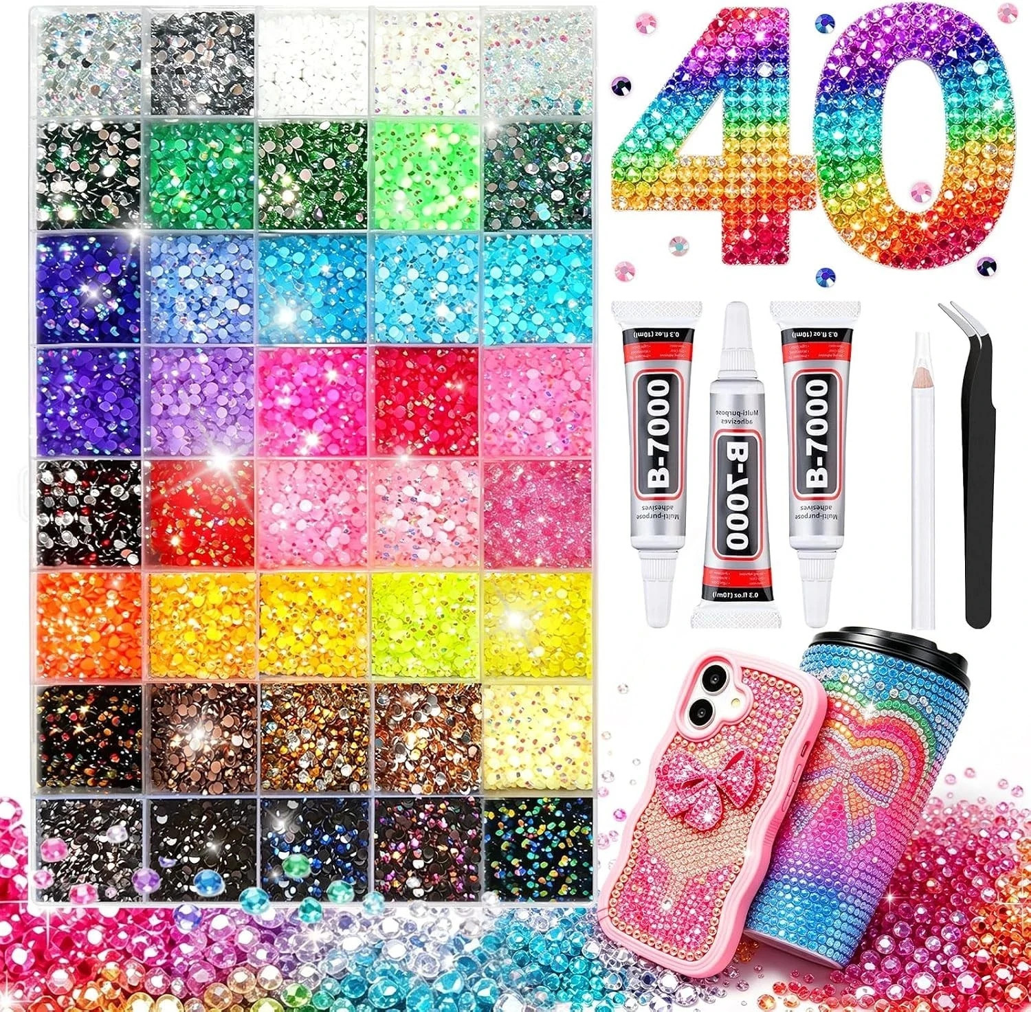 Bedazzling Kit 40 Colors Bedazzler Kit with Rhinestones Resin Jelly 40000 PCS