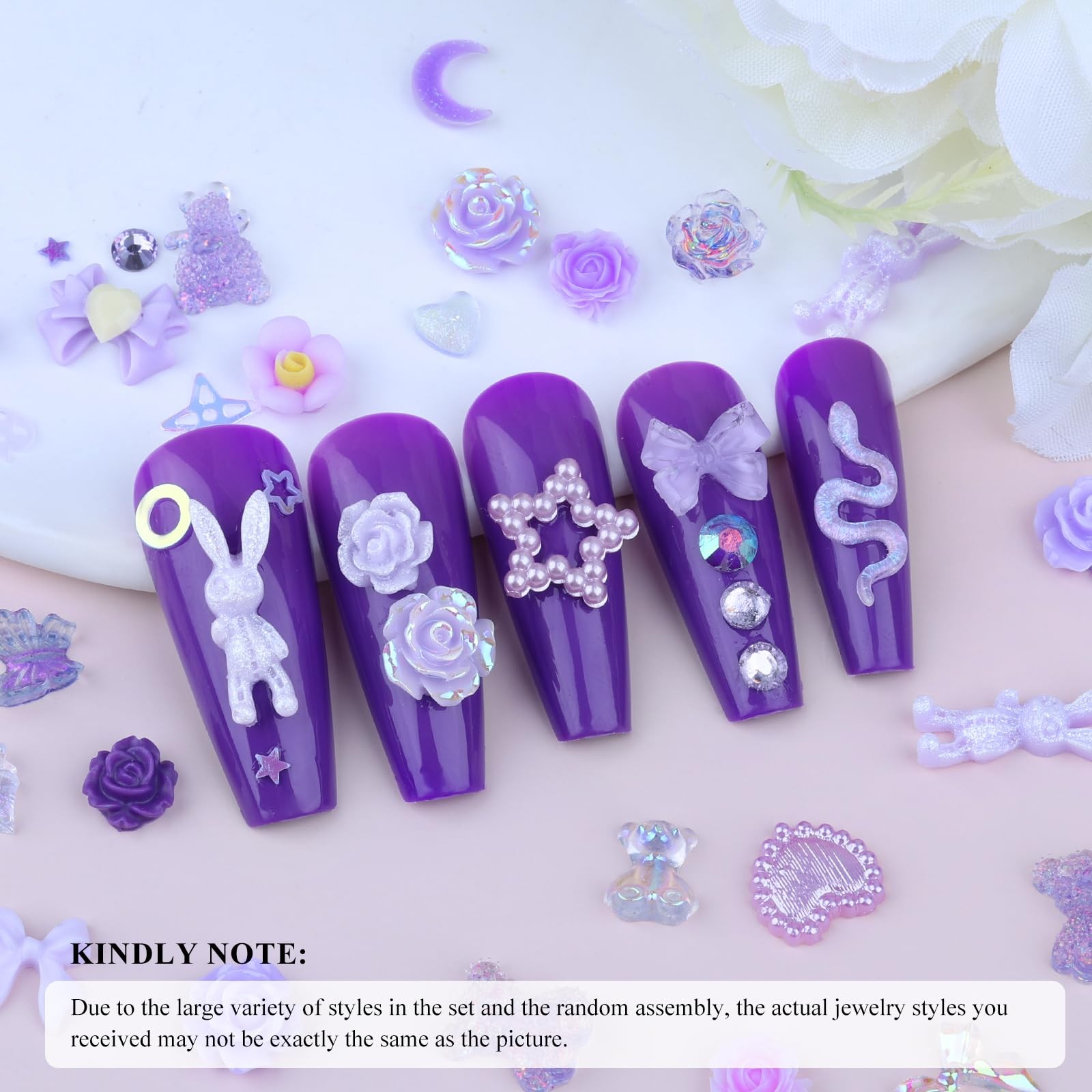 100 Pieces 3D Resin Butterfly Bear Nail Charms Rose Flower Peach Skirt Bow Deer