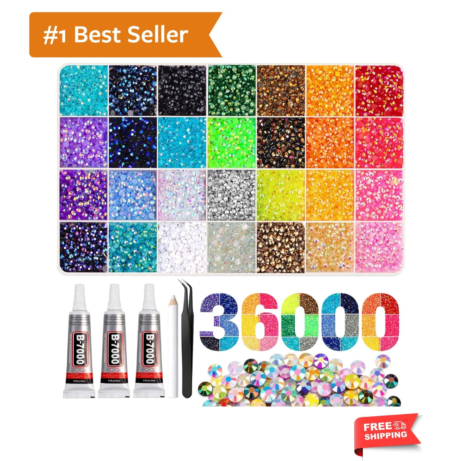 36000Pcs Resin Rhinestones 3mm Jelly AB 28Colors for Bedazzling Glitter Kit D…
