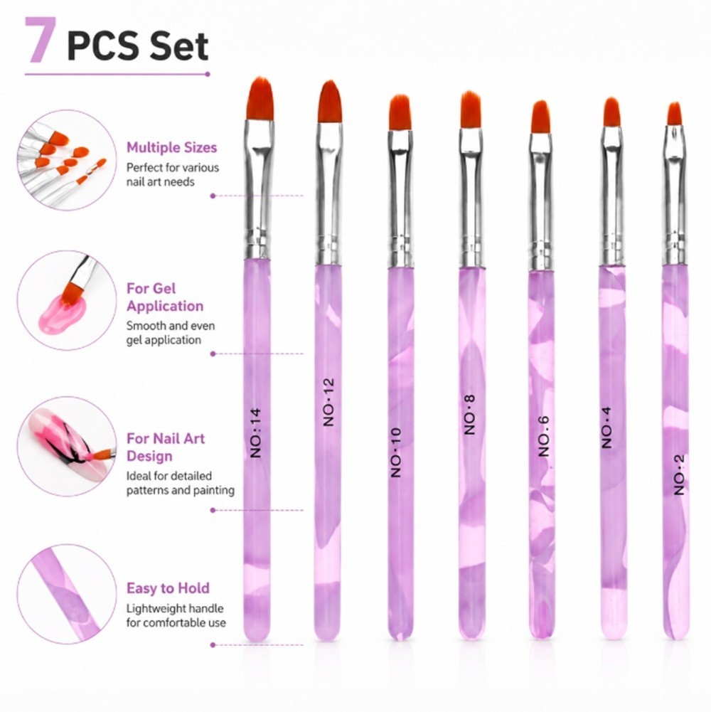 7-Piece UV Gel Nail Art Brush Set, Flower Painting & Gradient Design Pens