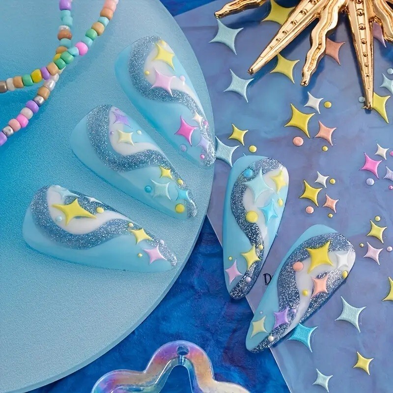 3D Embossed Star Assorted Designs Nail Art Vinly + Free Nail Art Tools