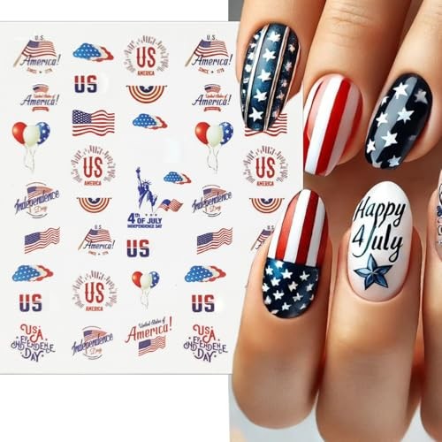 Cute Patriotic Nail Art Stickers 3D Self Adhesive 4th of 4th of July Stickers-3