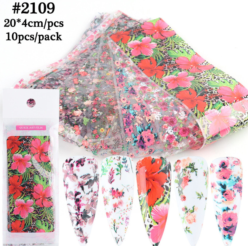 Hibiscue Rose Flower Nail Transfer Stickers Nail Foil 10pcs 2109
