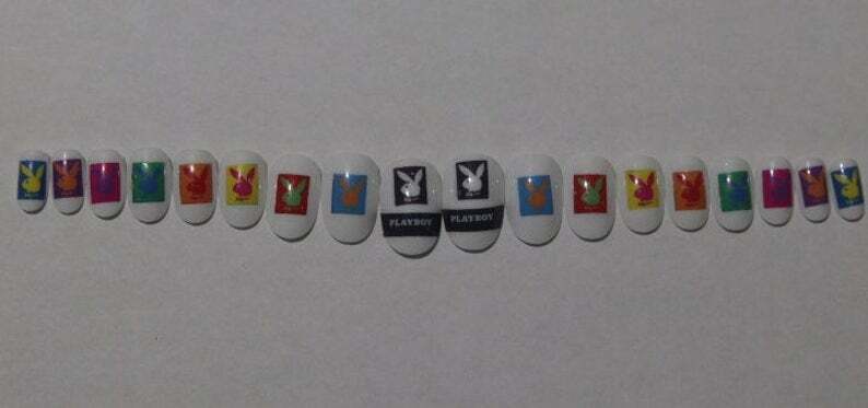 Colourful Playboy- press on nail set- (Set of 18 sizes 0-8)
