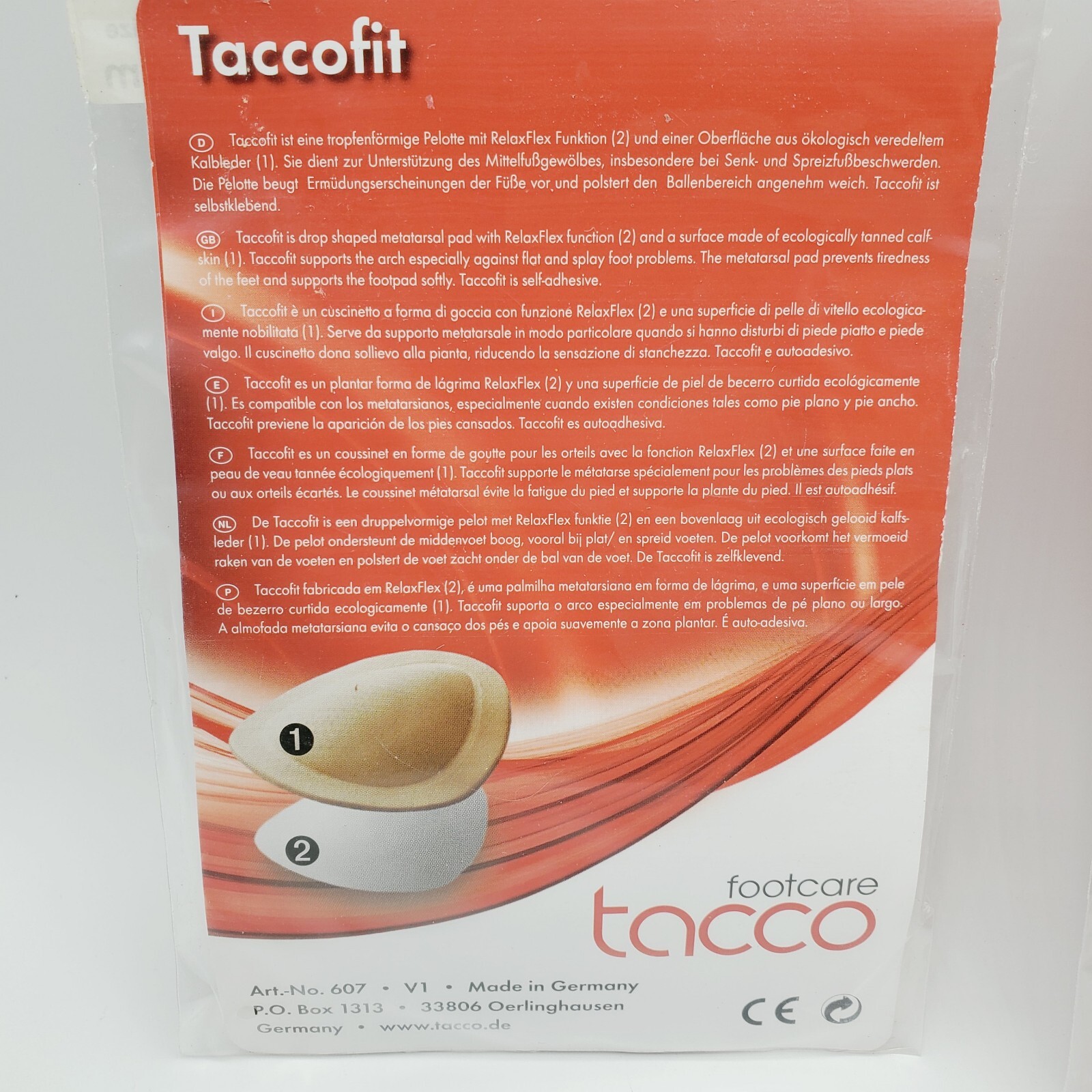 2 Pair Medium M Tacco 607 TaccoFIT Self Adhesive Leather Metatarsal Pad Pads